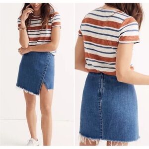 Madewell Women's Denim Wrap Mini Skirt Blue Frayed Sz 6